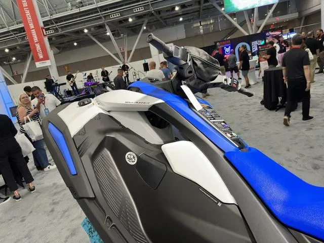 Slide: The Image of 2025 Yamaha WaveRunner Jetblaster 2-Up on display at an indoor event. - 4