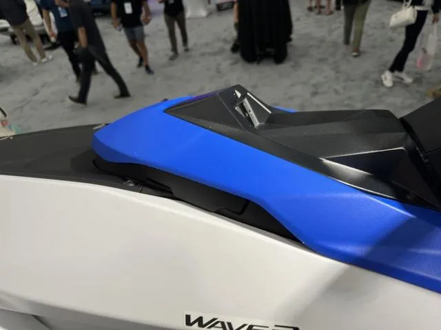 Slide: The Image of 2025 Yamaha WaveRunner Jetblaster 2-Up, blue and white design, showcased at an event. - 6