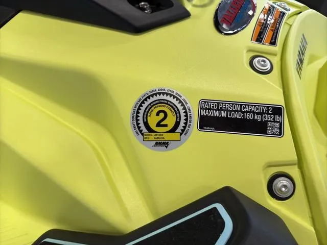 Slide: The Image of 2025 Yamaha Waverunner Jetblaster, yellow body, rated for 2 people, 160 kg max load. - 45