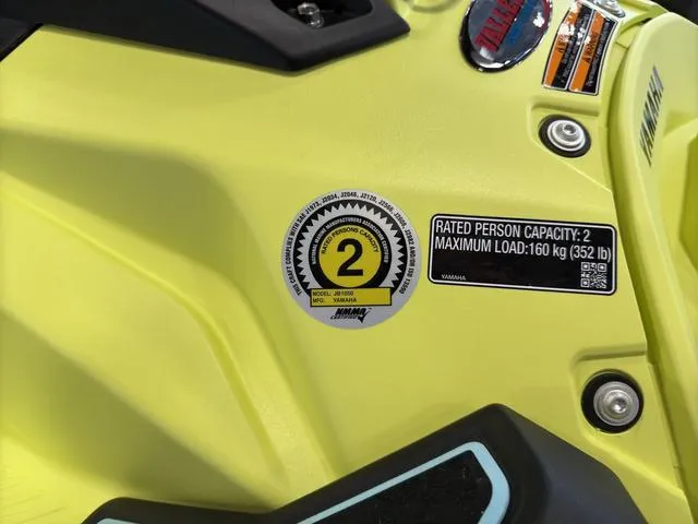 Slide: The Image of 2025 Yamaha Waverunner Jetblaster, yellow, rated for 2 people, maximum load 160 kg (352 lb). - 44
