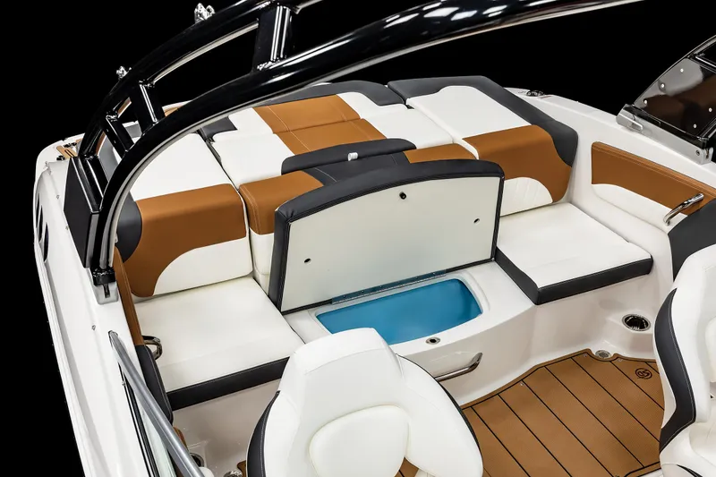 Slide: The Image of 2025 Chaparral 21 SSi IO boat with luxurious seating and sleek design. - 25