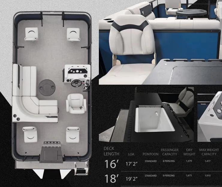 Slide: The Image of 2022 Viaggio Del Mar 18 Fish pontoon boat layout and seating details. - 3