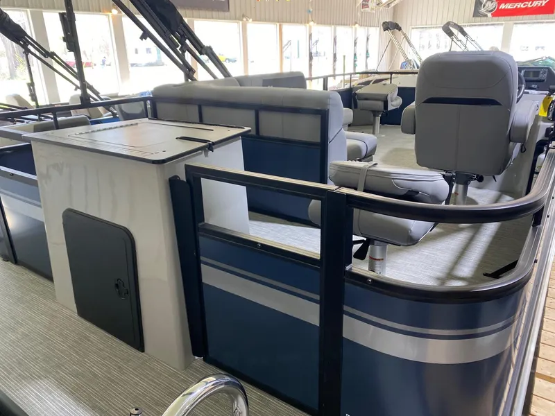 Slide: The Image of 2022 Viaggio Del Mar 18 Fish pontoon boat interior with seating and helm. - 5