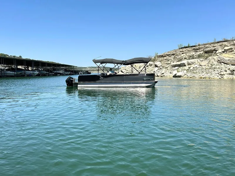 Slide: The Image of 2020 Avalon Catalina 2585 VRB pontoon boat on calm lake water. - 12