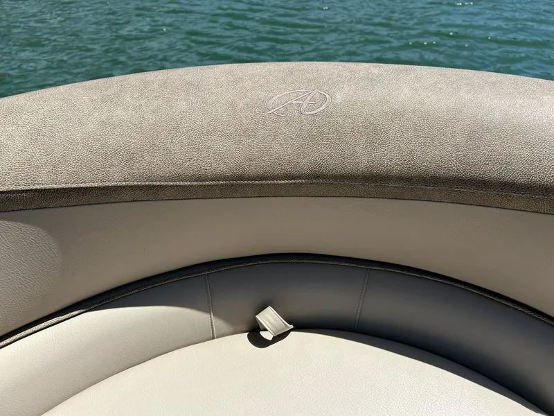 Slide: The Image of 2020 Avalon Catalina 2585 VRB boat seating with water in the background. - 48