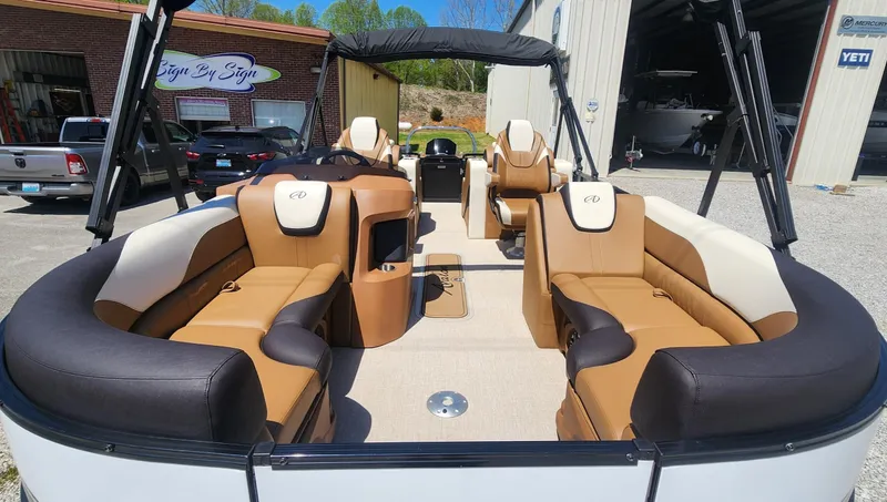 Slide: The Image of 2024 Avalon LSZ 2385 Rear Lounger pontoon boat with luxurious seating and modern design. - 6