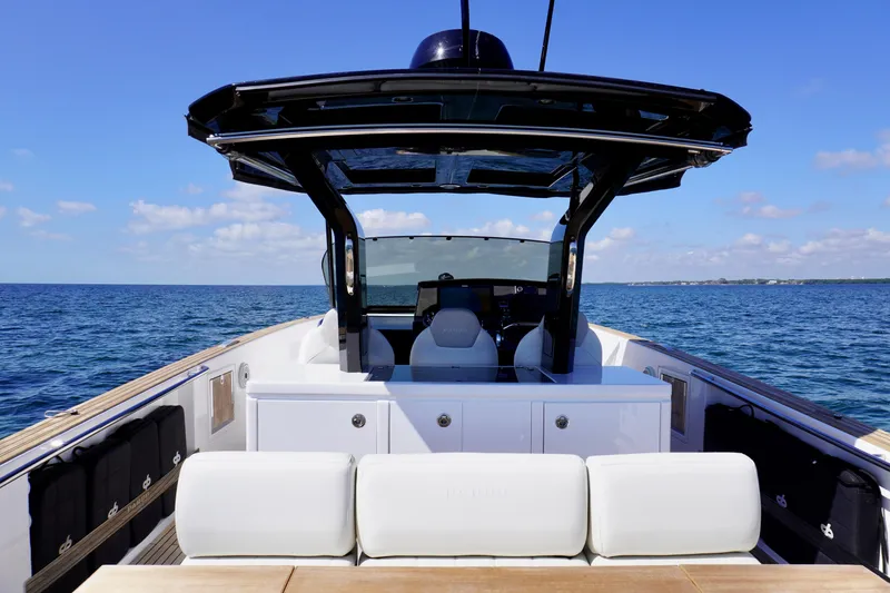 Slide: The Image of 2020 Pardo Yachts 38 on open sea, featuring sleek design and modern amenities. - 17