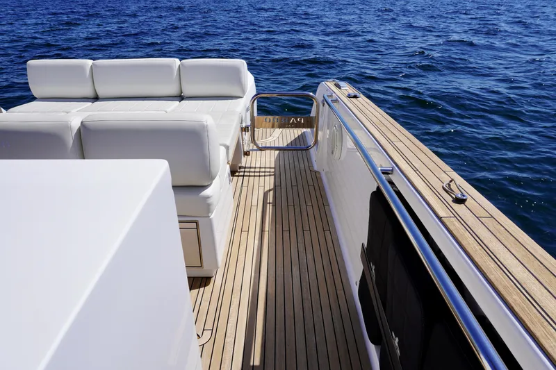 Slide: The Image of Luxury Pardo Yachts 38, 2020 model, featuring sleek deck design and comfortable seating. - 26