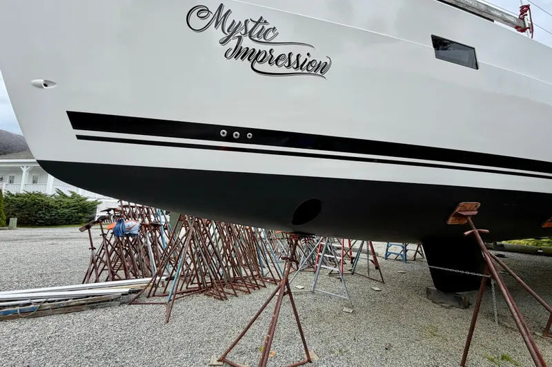Slide: The Image of Elan Impression 50.1 yacht "Mystic Impression" on stands, 2022 model, side view. - 106
