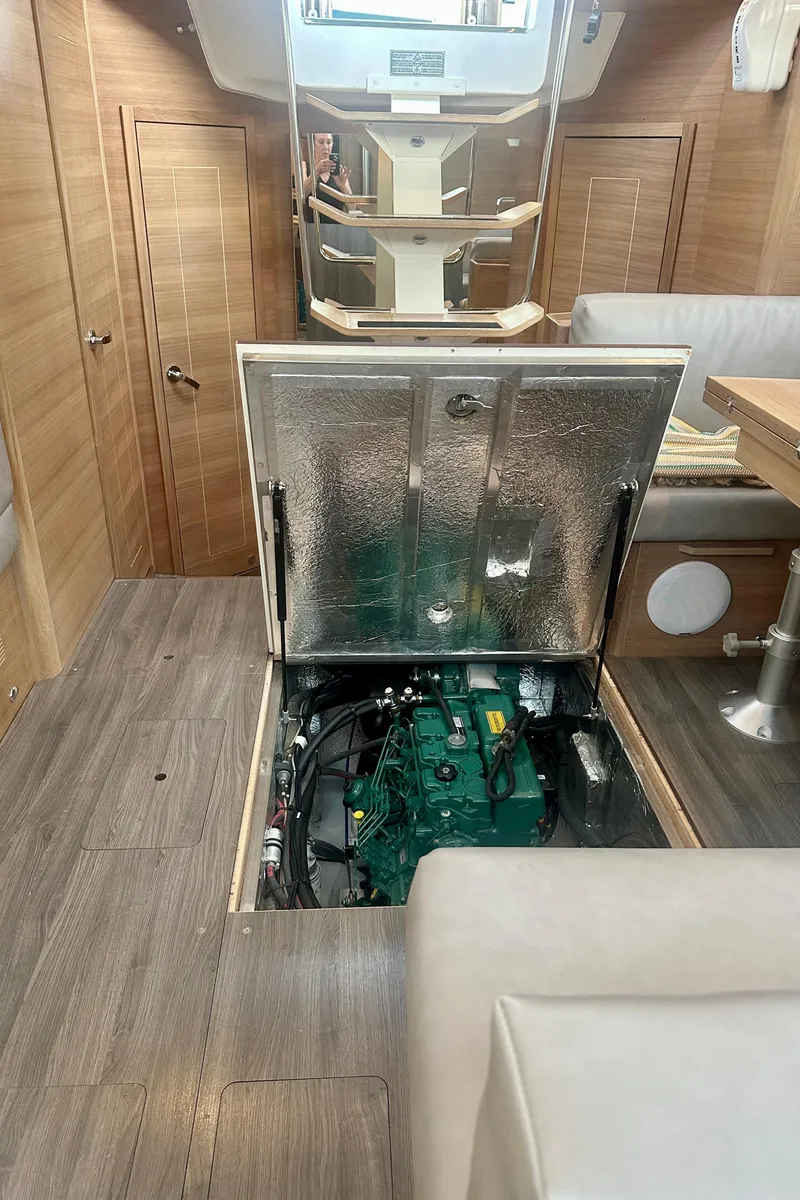 Slide: The Image of Interior of 2022 Elan Impression 50.1 yacht showing engine compartment. - 20