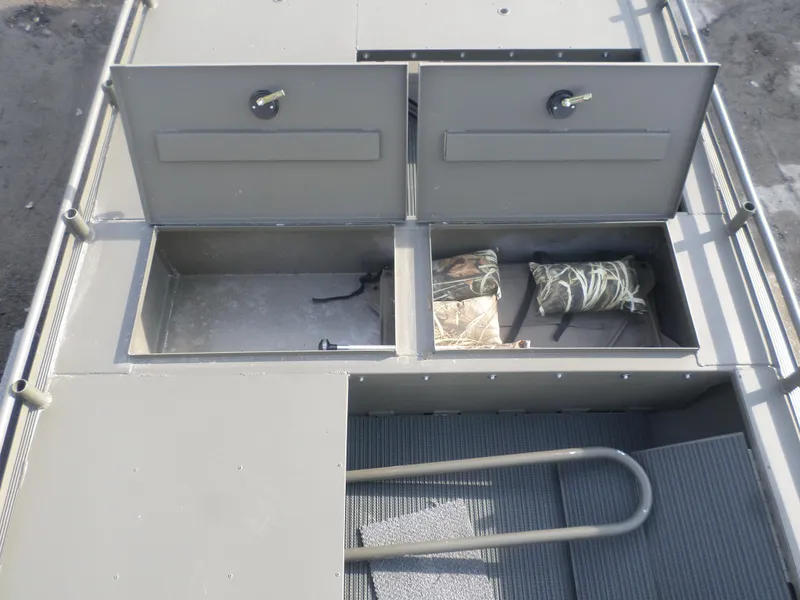 Slide: The Image of 2024 Gator Trax 1862 4 Man Hide boat with open storage compartments. - 8