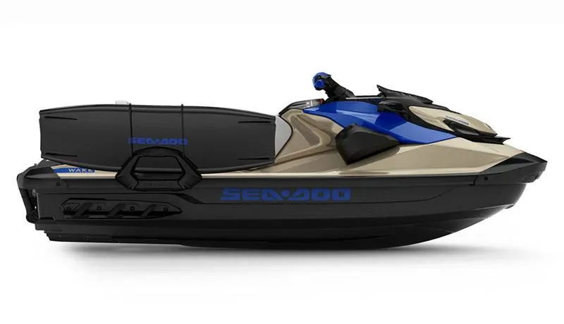 Slide: The Image of 2025 Sea-Doo Wake 170 jet ski with BRP Premium Audio, iDF, and iBR features. - 7