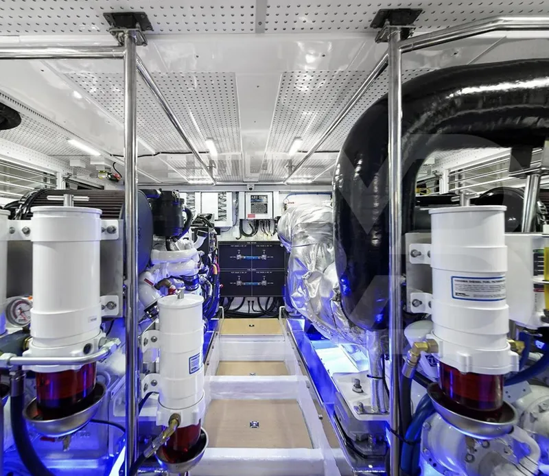 Slide: The Image of Engine room of 2023 Outer Reef Yachts 720 Azure Custom Cockpit Motoryacht, showcasing advanced machinery. - 32