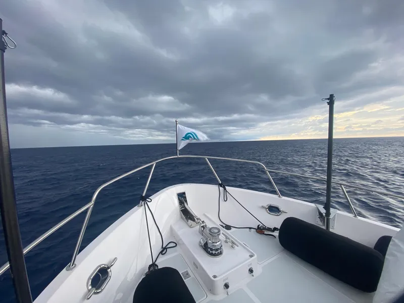 Slide: The Image of 2023 Outer Reef Yachts 720 Azure Motoryacht on open sea under cloudy sky. - 37