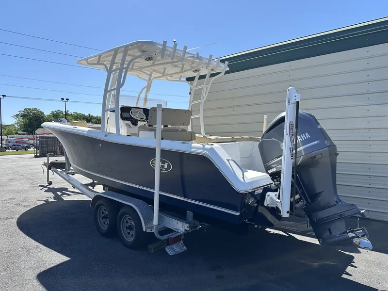 Slide: The Image of 2017 Sea Hunt Edge 24 boat on trailer with Yamaha outboard motor. - 3