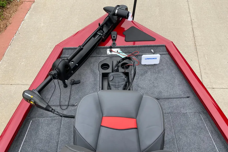 Slide: The Image of 2025 Tracker Pro Team 195 Tournament Edition boat interior with fishing seat and equipment. - 3