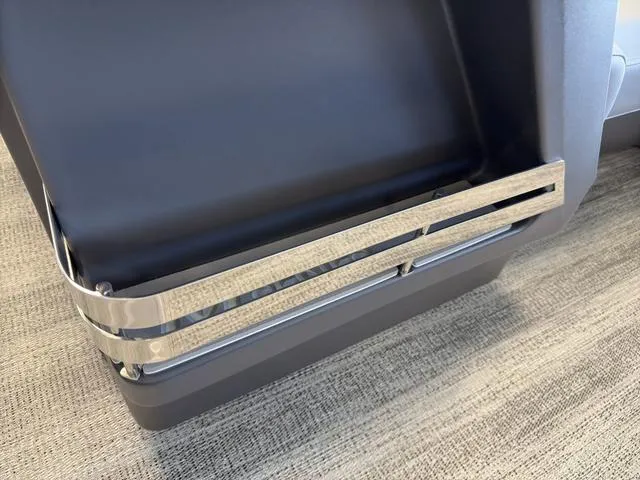Slide: The Image of Interior detail of 2025 Bennington 22ML Cruise boat, featuring sleek metal railing design. - 41