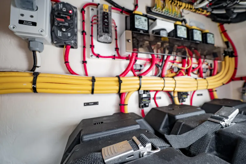 Slide: The Image of Electrical wiring and components inside a 2018 Intrepid 327 Center Console boat. - 33