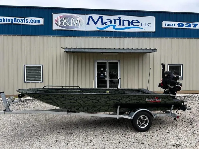 Slide: The Image of 2025 Gator Tail 1750 MID DECK SAVAGE boat on trailer outside L&M Marine LLC. - 1