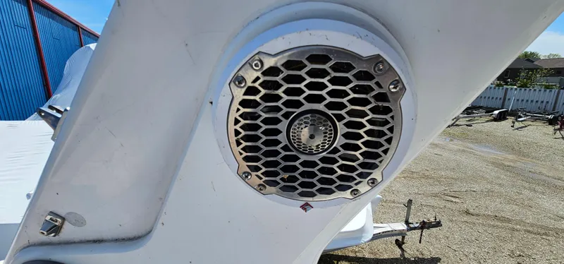Slide: The Image of Speaker on a 2002 Fountain 38 Express Cruiser boat, close-up view. - 19