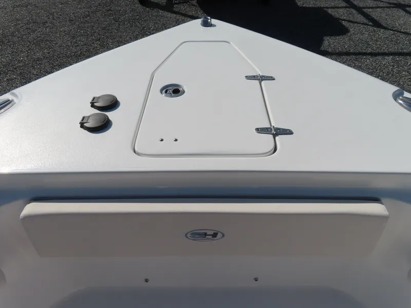 Slide: The Image of 2024 Sea Hunt Gamefish 25 boat deck with storage compartment and sleek design. - 15