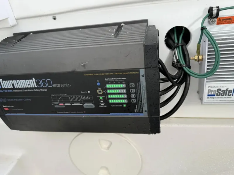 Slide: The Image of Battery charger and electrical system on a 2021 Sea Hunt Gamefish 30 Forward Seating boat. - 9