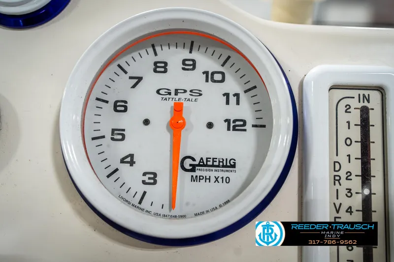 Slide: The Image of Close-up of a 2001 Eliminator 26 Daytona speedometer, displaying GPS speed in MPH. - 28