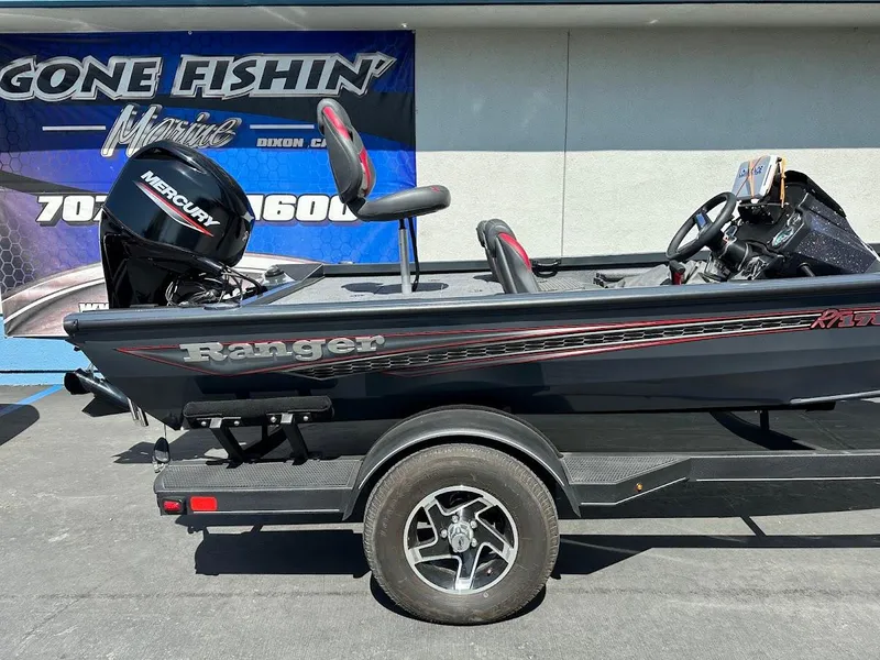 Slide: The Image of 2023 Ranger RT178 fishing boat with Mercury engine on trailer. - 13