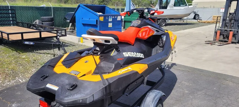 Slide: The Image of 2019 Sea-Doo Spark Trixx 3up iBR with sound system on a trailer. - 5