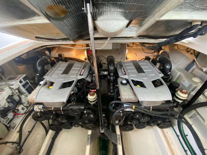 Slide: The Image of Engine room of 2009 Sea Ray 350 Sundancer with dual engines. - 45