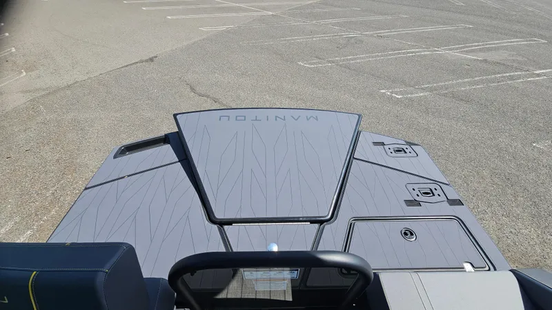 Slide: The Image of 2025 Manitou 24' Explore MAX Deck with 150hp Rotax Stealth Motor, top view. - 46