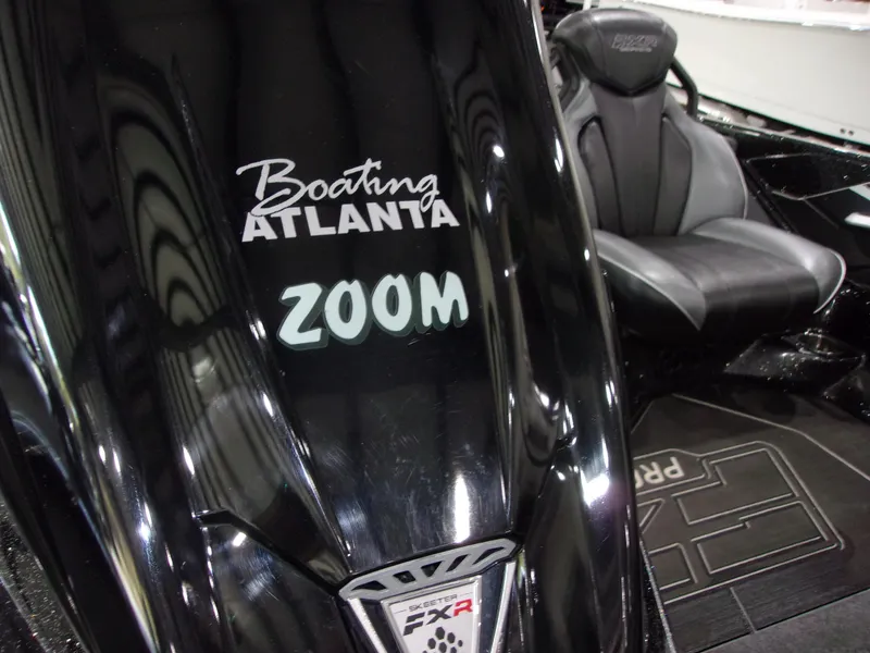 Slide: The Image of 2025 Skeeter FXR-20 Pro boat interior with "Boating Atlanta" and "Zoom" decals. - 17