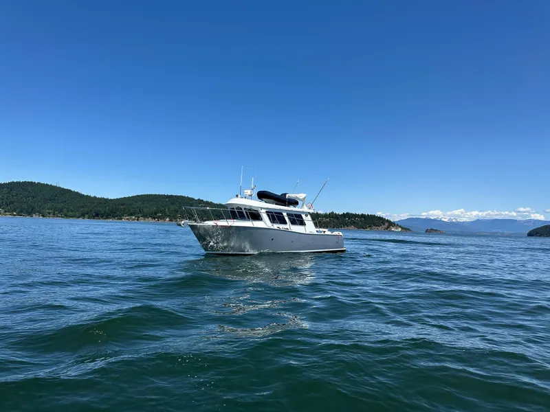Slide: The Image of 2020 Coastal Craft 33 ProFish boat on scenic blue water with distant green hills. - 7
