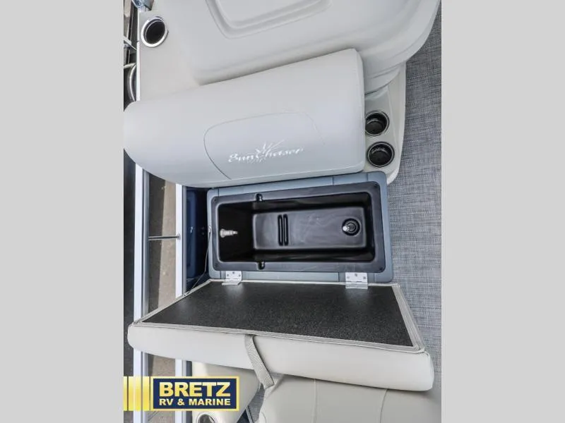 Slide: The Image of Vista Fish 18 boat interior storage compartment, 2025 model, displayed at Bretz RV & Marine. - 19