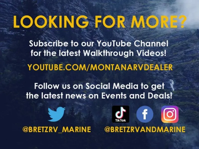 Slide: The Image of Promotional graphic for Bretz RV and Marine social media and YouTube channel links. - 18