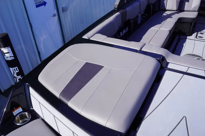 Slide: The Image of 2022 Malibu Wakesetter 23 LSV interior with sleek, modern seating design. - 19