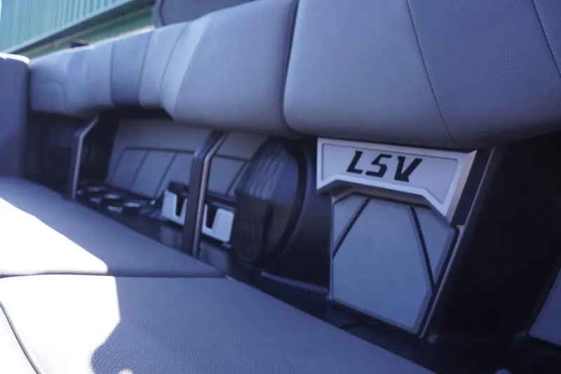 Slide: The Image of 2022 Malibu Wakesetter 23 LSV interior seating with LSV branding detail. - 31