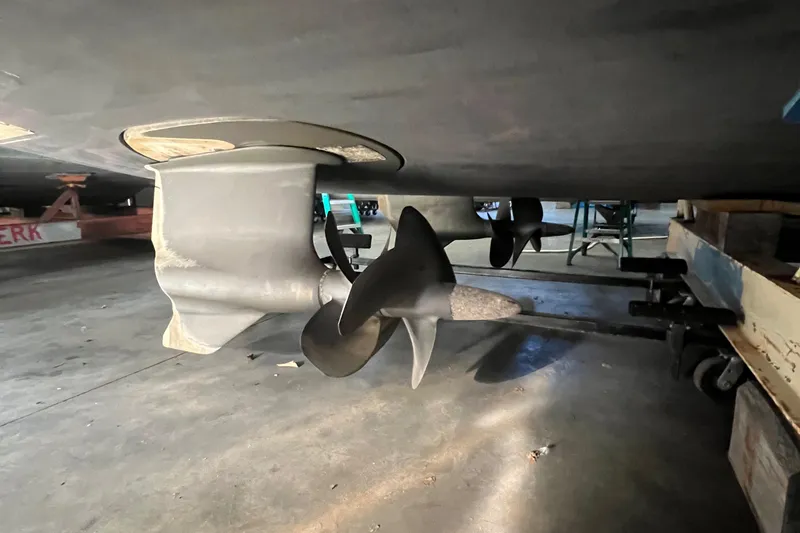 Slide: The Image of Propeller of 2020 Tiara Yachts C53 Coupe in a maintenance facility. - 35