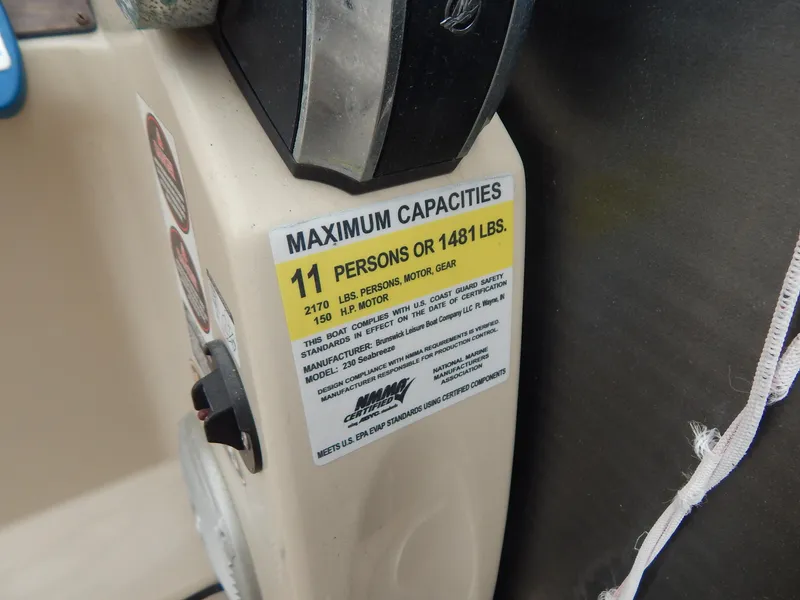 Slide: The Image of 2016 Cypress Cay Seabreeze 230 capacity label, max 11 persons or 1481 lbs. - 29