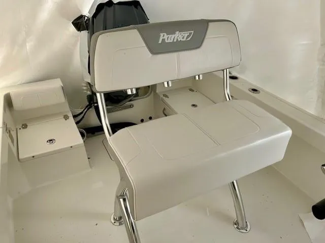 Slide: The Image of 2024 Parker 1801 Center Console boat interior with cushioned seating and sleek design. - 12
