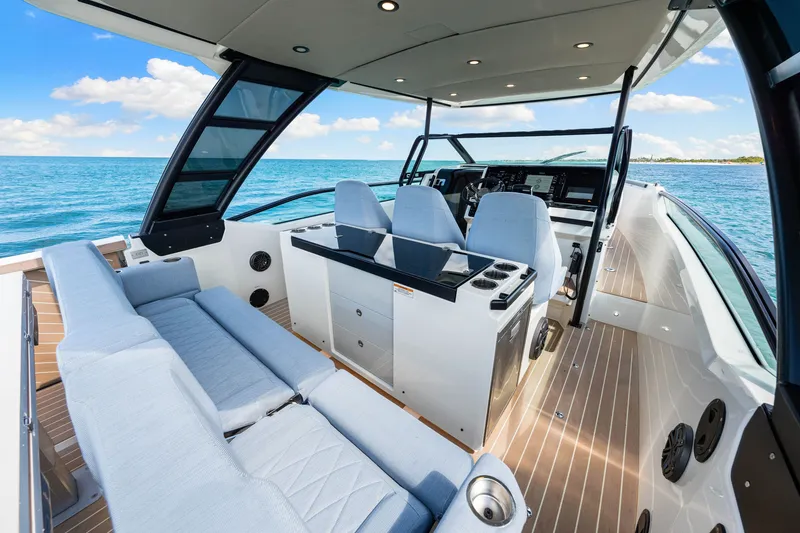 Slide: The Image of Interior of Saxdor 320 GTO yacht, modern design, 2026 model. - 34