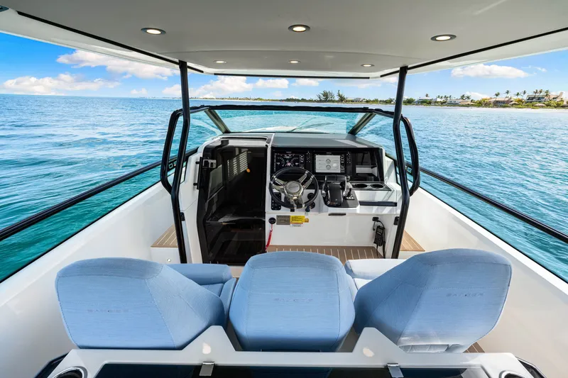 Slide: The Image of Interior view of Saxdor 320 GTO 2026 on the sea. - 36