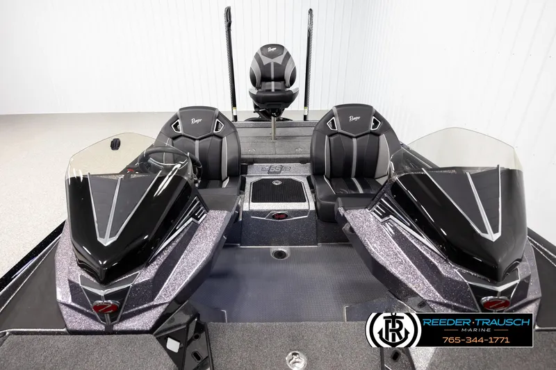 Slide: The Image of 2023 Ranger Z 521R boat interior with dual seats and sleek design. - 17