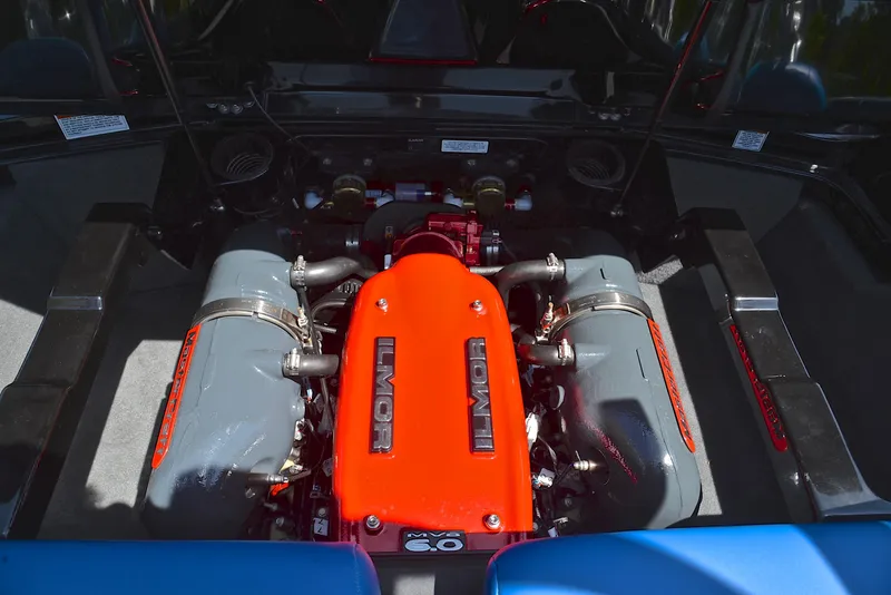 Slide: The Image of 2015 MasterCraft X20 engine with Ilmor branding, showcasing powerful marine performance. - 28