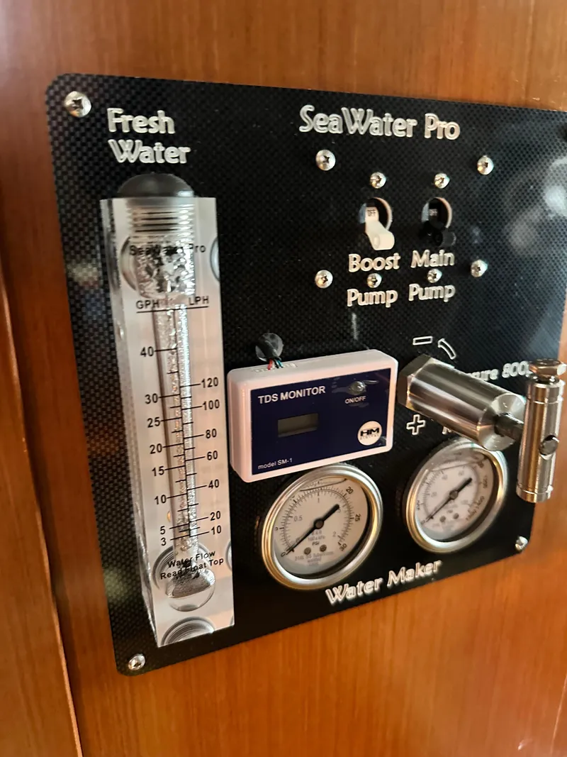 Slide: The Image of Beneteau Oceanis 41 2012 water maker control panel with gauges and TDS monitor. - 34