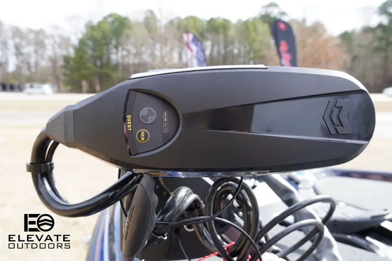 Slide: The Image of 2025 Skeeter ZXR 20 boat control panel with Elevate Outdoors branding. - 13