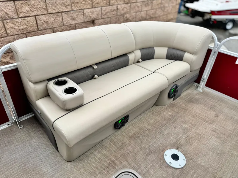 Slide: The Image of 2021 Sun Tracker Party Barge 22 DLX XP3 seating with cup holders and speakers. - 9