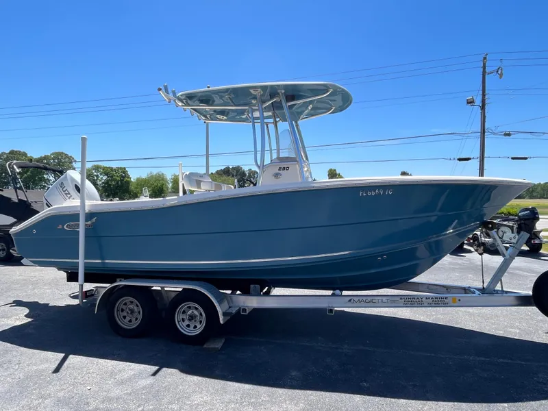 Slide: The Image of 2020 Bulls Bay 230 Center Console boat on trailer, parked outdoors. - 8