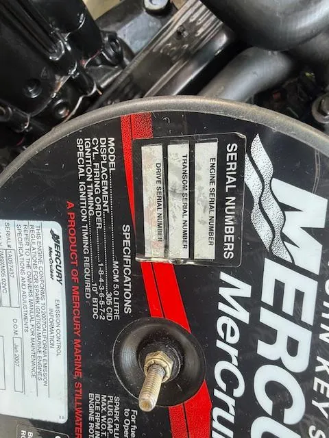 Slide: The Image of Close-up of a 2008 Monterey 194FS engine serial number plate. - 30