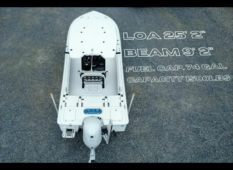 Slide: The Image of 2025 Tidewater 2500 Carolina Bay boat, 25'2" length, 9'2" beam, 74-gallon fuel capacity. - 7